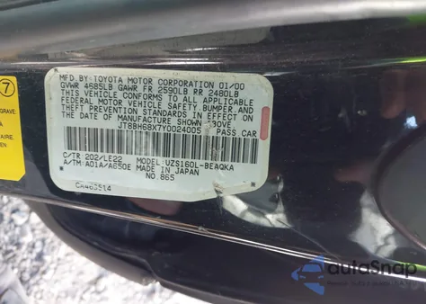 2000 Lexus Gs 400 from USA, damaged, VIN JT8BH68X7Y0024005